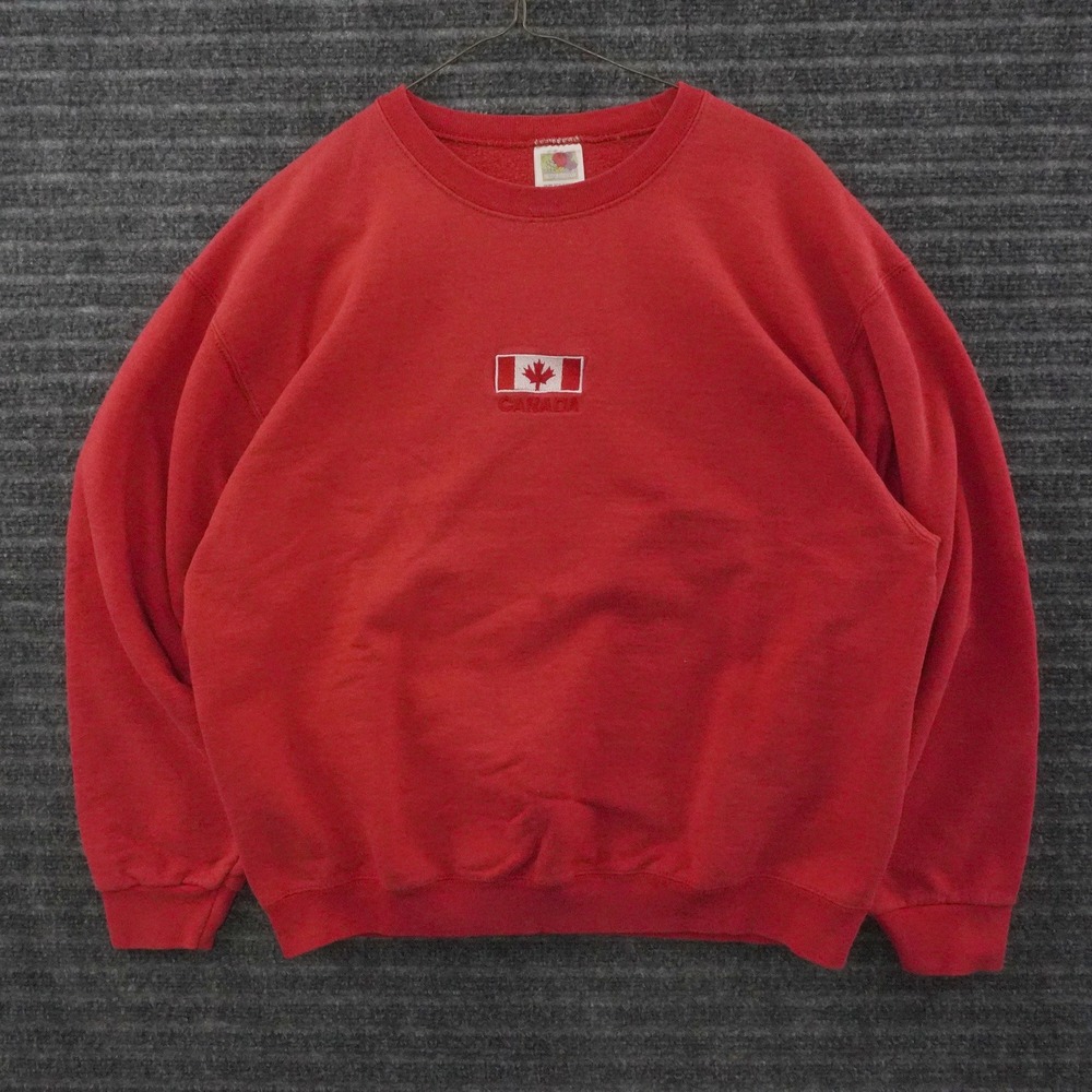 Vintage Fruit of the Loom Canada Flag Sweatshirt Large Red Embroidered Crewneck